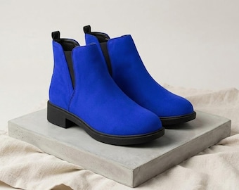 Royal Blue Ankle Boots: Vegan Suede Fashion Shoes