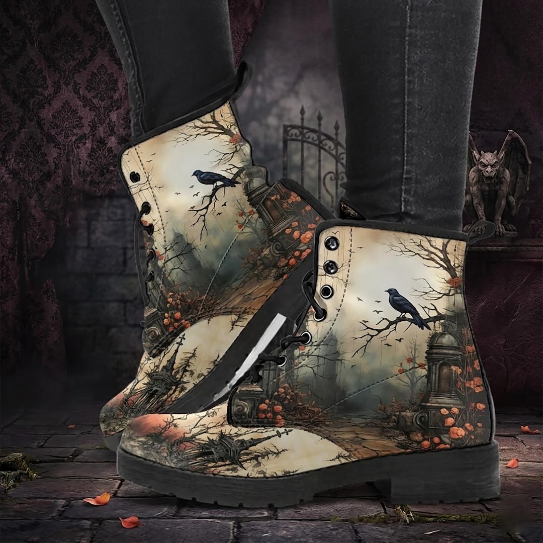 Victorian Gothic Garden Vegan Leather Combat Boots - Etsy