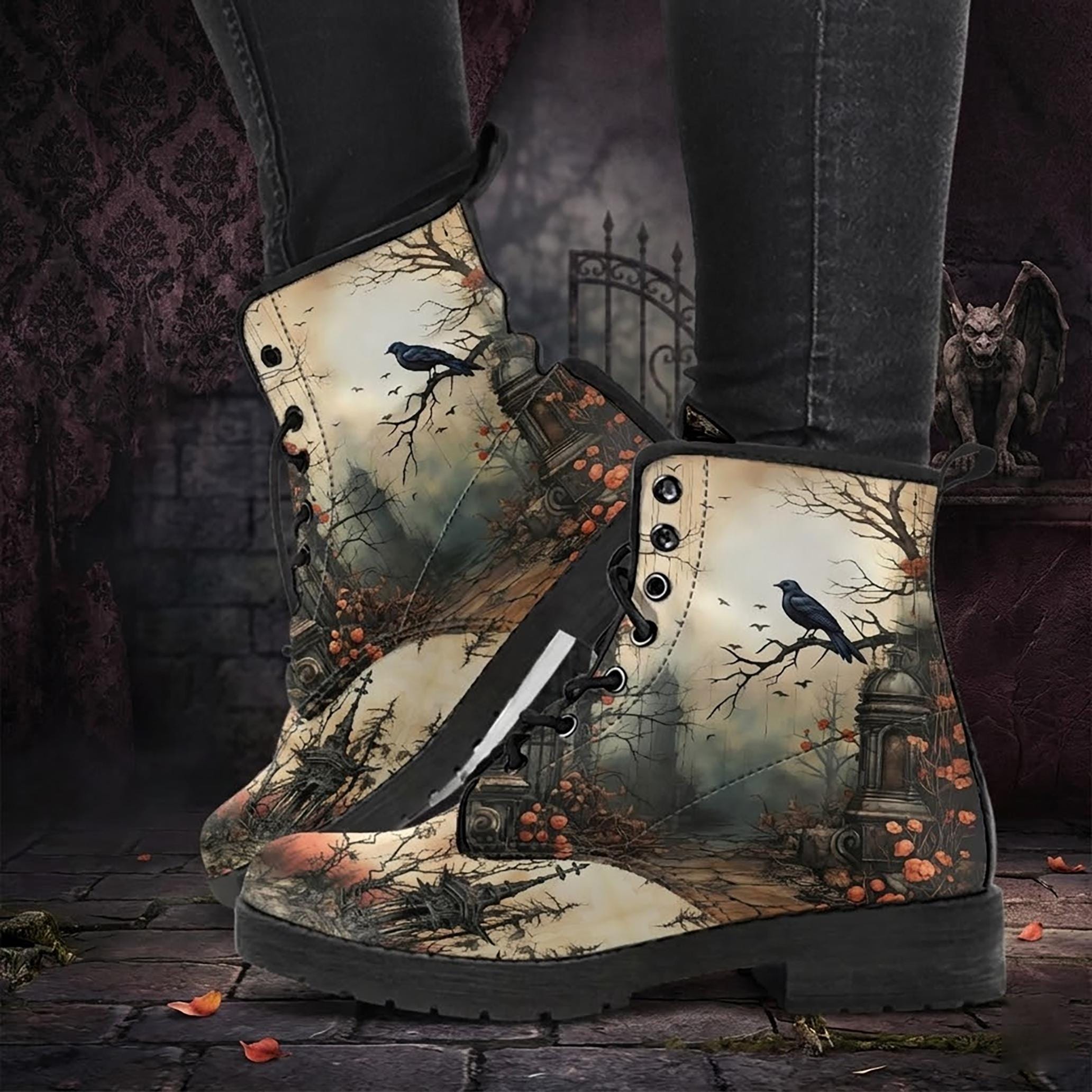 Victorian Gothic Garden Vegan Leather Combat Boots - Etsy