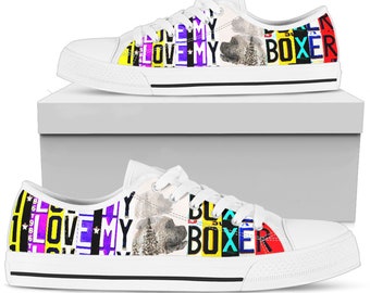 Women's Low Top Custom Canvas Shoes For Boxer Dog Lovers, Mother's Day Gifts for Her Casual Tie Sneakers