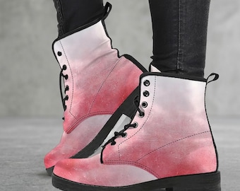 Red Ombre Vegan Leather Combat Boots: Custom Painted Shoes