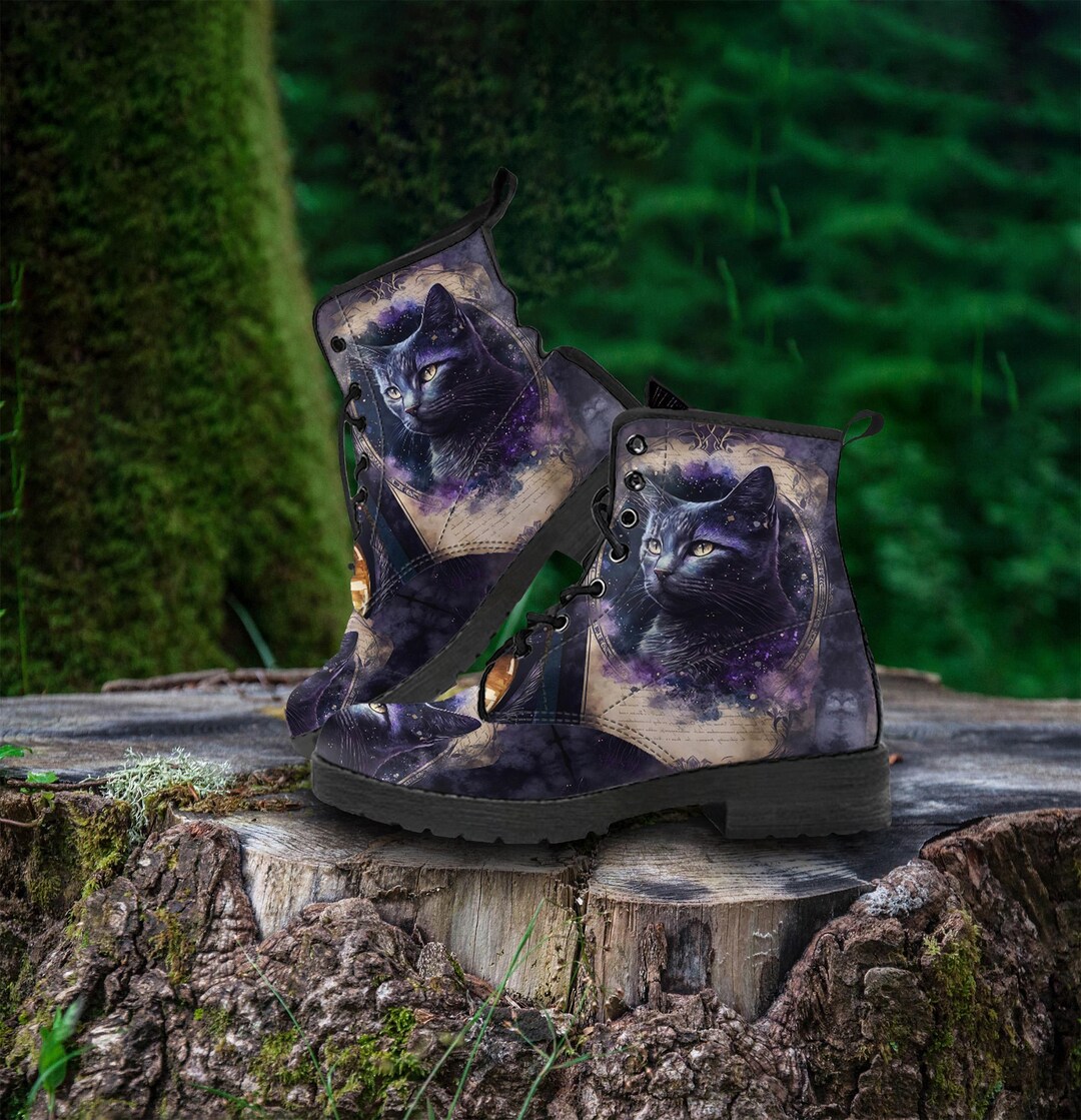 Celestial Cat Vegan Leather Combat Boots: Animal Lover Gift Wilderkind ...