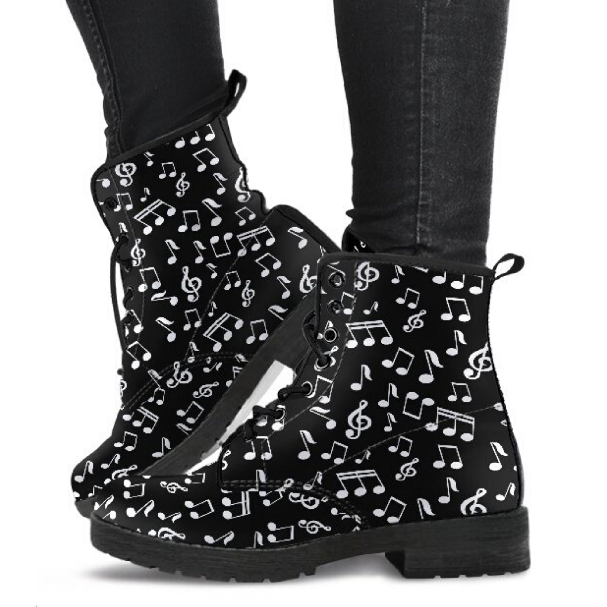 Black Music Notes Shoes Faux Womens Boots Vegan Combat - Etsy Black Music Notes Shoes Faux Womens Boots Vegan Combat - Etsy