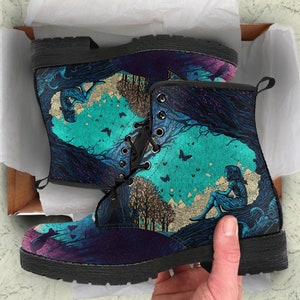Alice in Wonderland Magical Vegan Leather Boots, Unisex Adult Shoes Gifts for Her Casual Combat Boots