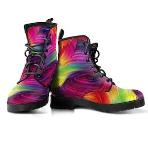 Combat Boots Colorful Spiritual Women&#39;s Leather Boots,   Gifts for Lace Up Cute Shoes