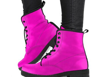 Combat Boots Women s Hot Pink Leather Boots Mother s Day Gifts for Cute Shoes Platform Boots Etsy