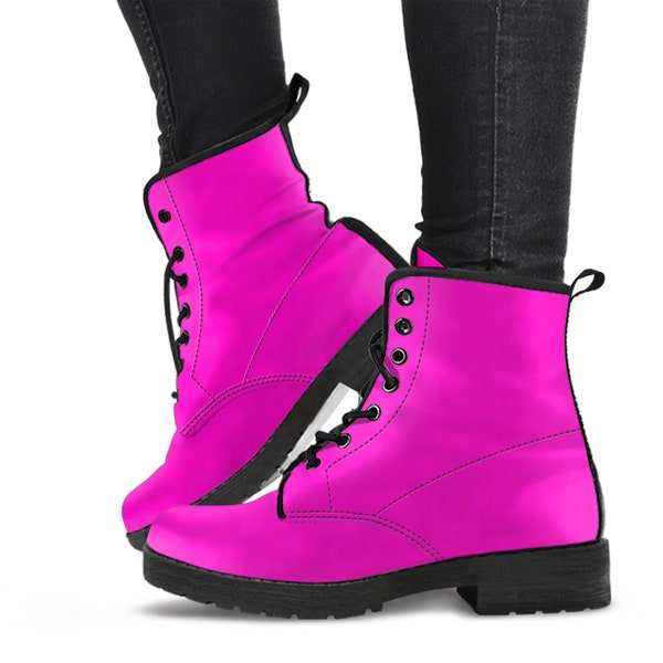 Combat Boots Women's Hot Pink Leather Boots Mother's Day Gifts for Cute Shoes Platform Boots