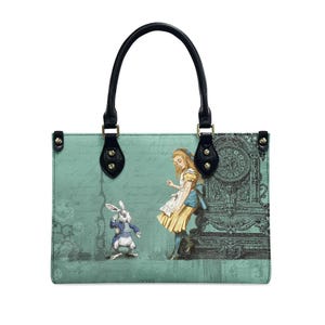 Alice in Wonderland Ladies PU Women&#39;s Vegan Leather Handbag, Birthday Gifts for Her, Shoulder Custom Bag