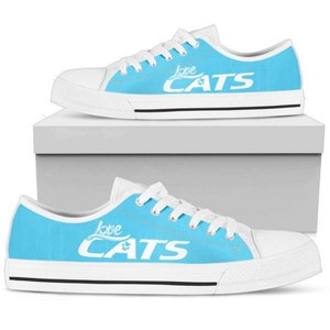 Love Cats Blue Canvas Sneakers: Vintage Style Fashion Shoes