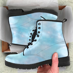 Combat Boots Women&#39;s Light Blue Galaxy Custom Leather boots, Vegan Leather  Mother&#39;s Day Gifts idea