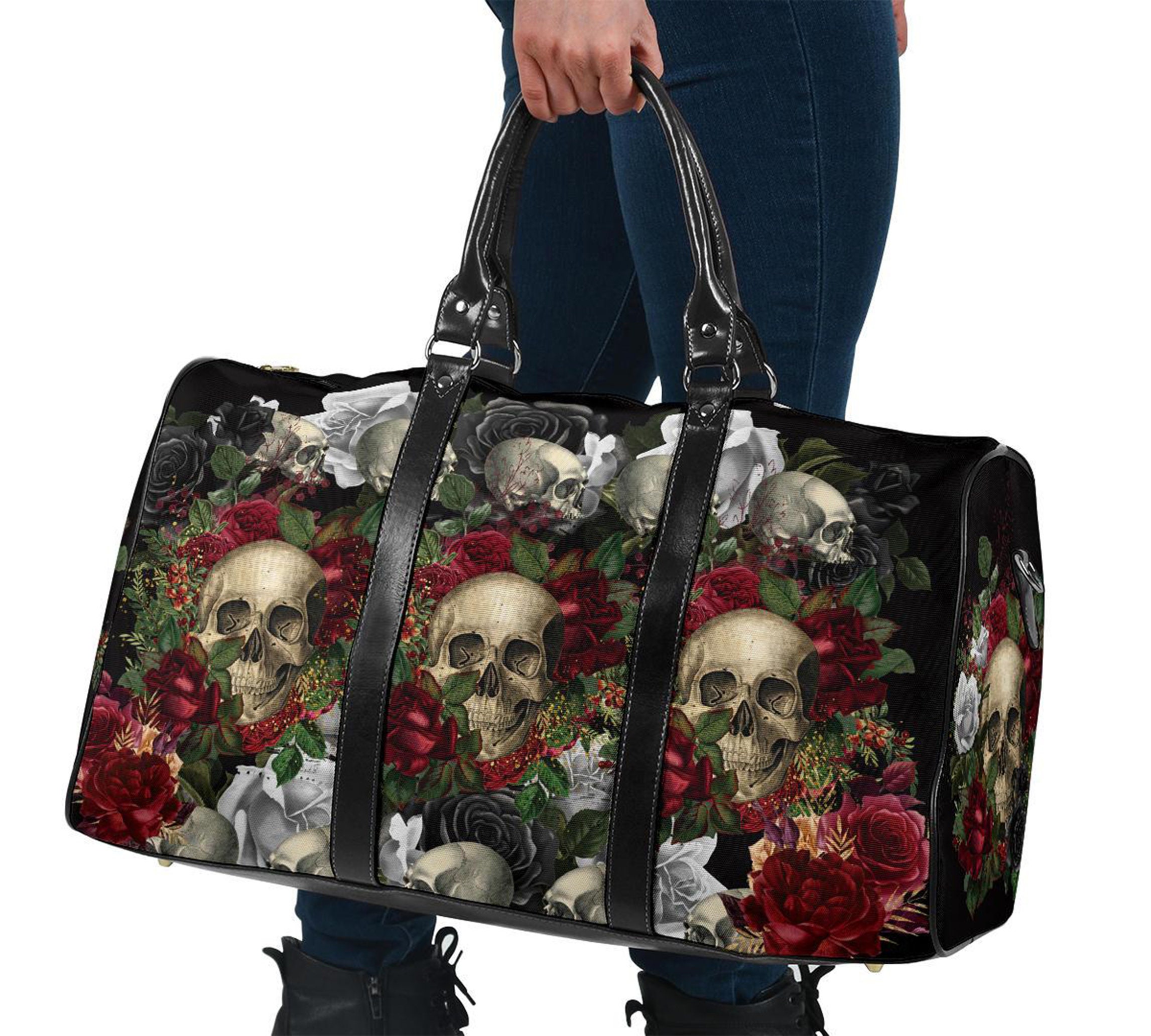 Travel Skulls and Roses on Back Bags Custom Duffle Weekender - Etsy