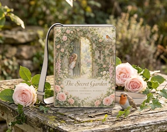 The Secret Garden Book Purse, Cottagecore Book Bag, Rose Garden Crossbody, Book Shaped Handbag, Book Lover Gift
