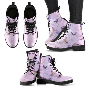 Combat Boots Pink butterfly Vegan Leather Boots, Girlfriend Gifts for Her Custom Casual Cute Shoes image 2