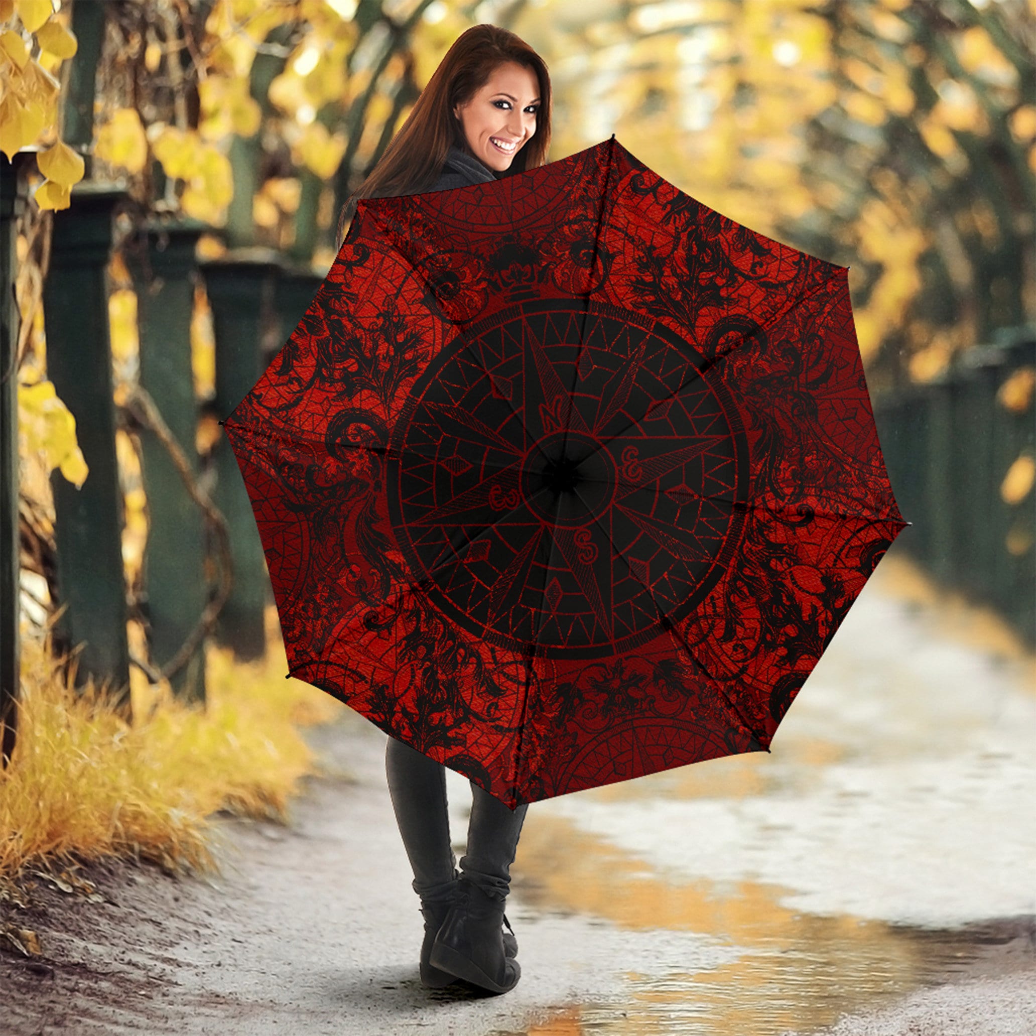 Black umbrellas one red outlet