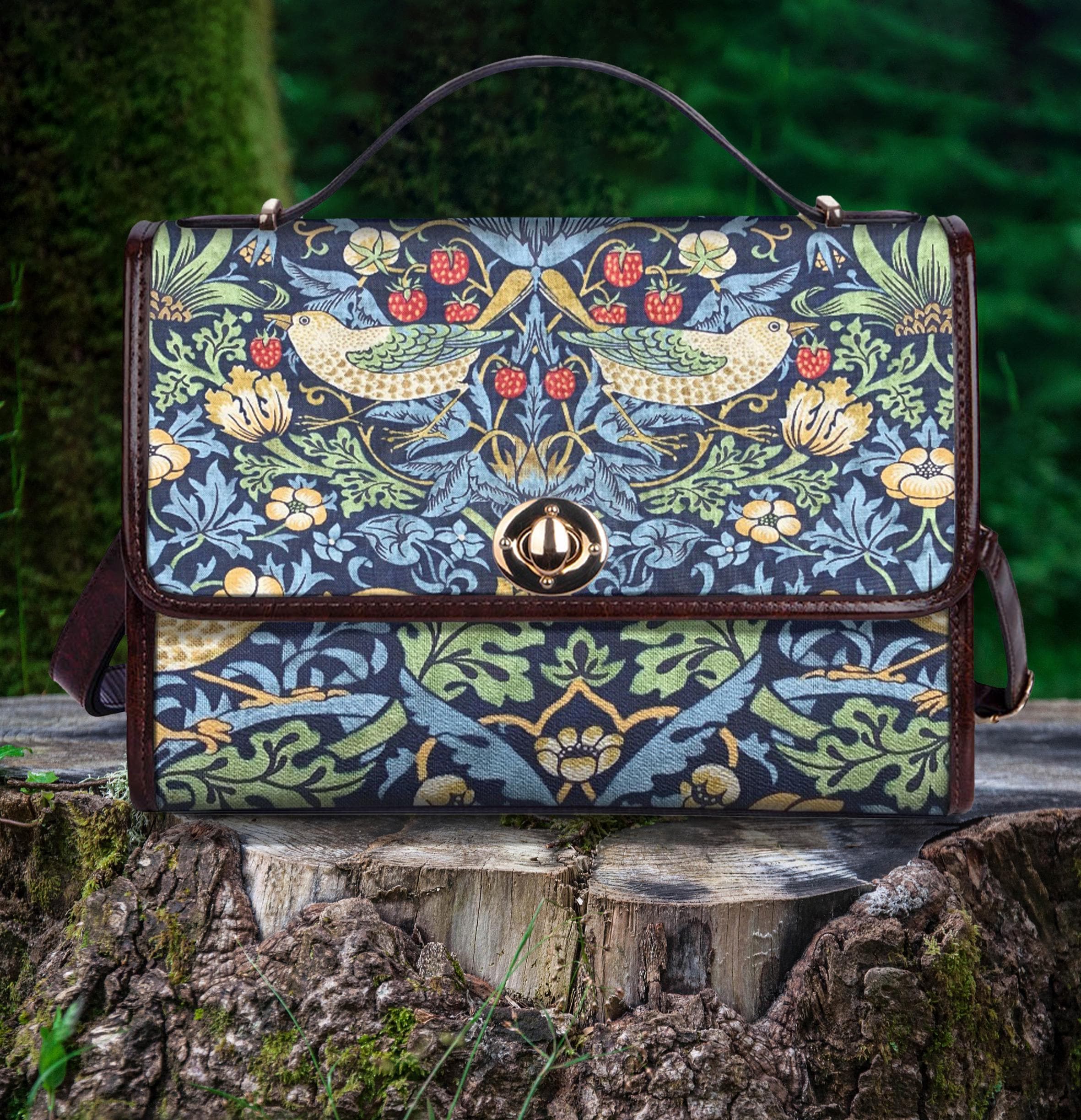Strawberry Thief William Morris Floral Bird Vegan Satchel