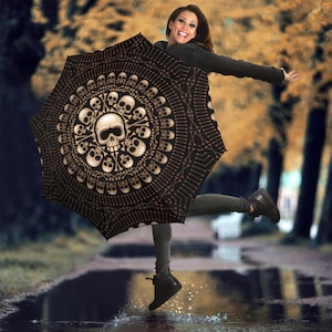 Skulls and Bones Umbrella, Gothic Gifts for Girl, Polyester Umbrella Rain Accessories, Stick Umbrella, Windproof Umbrella