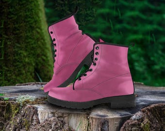 Muted Rose Combat Boots, Dusty Pink Platform Boots, Vegan Leather Boots For Women, Romantic Lace Up Boots, Gift For Her