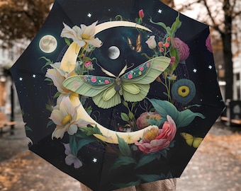 天体蝶月花柄傘、防風ポリエステル