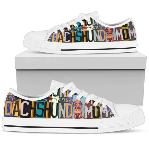 Women s Low Top Canvas White Shoes for Dachshund Mom Mother s Day
