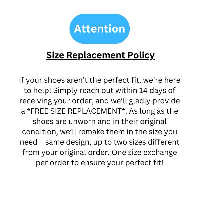 Information graphic for vegan leather combat boots sizing and policies