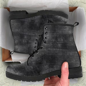 Seamless Distressed Black Leather Boots, Birthday Gifts for Her Custom Shoes Women Combat Boots Platform shoes