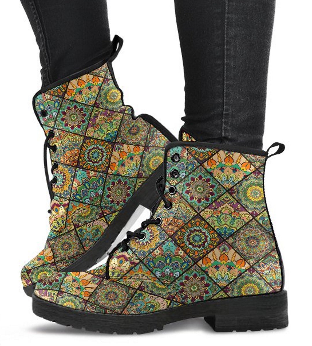 Yoga Elephant Mandala Men Women Leather Boots main image 1