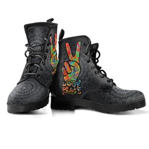 Combat Boots Love and Peace Women&#39;s Leather Boots, Birthday Gifts for Her, Hiking Boots