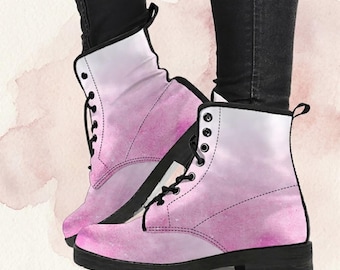 Pink Ombre Vegan Leather Combat Boots: Painted Girl Boots