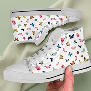 Wysokie buty z motylkami, prezent urodzinowy dla niej, buty codzienne, trampki z krawatem