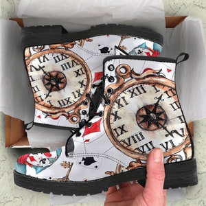 Combat Boots  Alice in Wonderland Custom Leather Boots Shoes,  Gifts idea Vegan Unique Platform Boots
