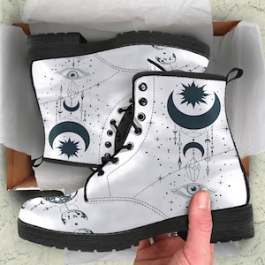 Combat Boots Mystical Moon Collection Vegan Leather Boots,   Gifts for Her Casual Shoes