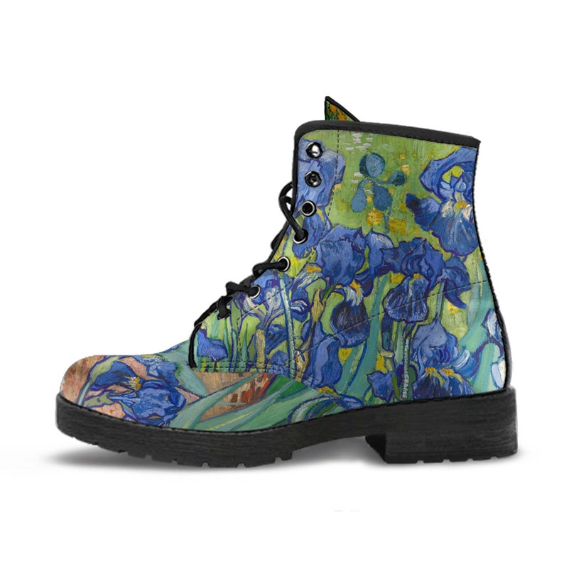 Combat Boots Vintage Art Vincent van Gogh Irises Boots, Gifts for Mom Vegan Learther Cowboy Boots image 3