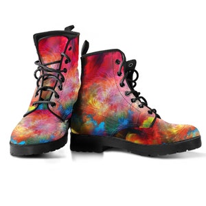 Colorful Spiritual Women's Leather Boots, Mother's Day Gifts for Birthday, Vegan Leather