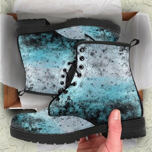Combat Boots Teal, Black and Blue Vegan Leather Boots, Unisex Adult Shoes Gothic Gifts for Girls Boots Casual Shoes