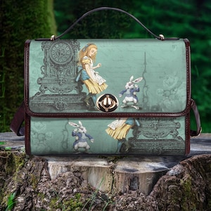 Alice in Wonderland Women&#39;s Vegan leather Handbag, Gothic Gifts for Girlfriend, Boho Hippie Purse Witchcore Handbag