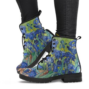 Combat Boots Vintage Art Vincent van Gogh Irises Boots, Gifts for Mom Vegan Learther Cowboy Boots image 2
