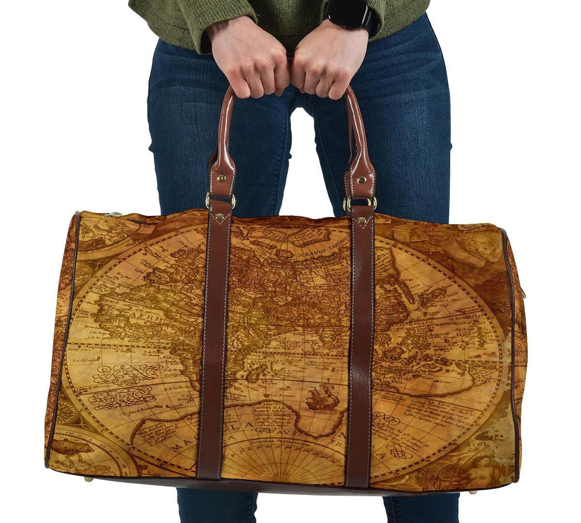 Vintage Travel Bag World Map Geometry Print CarryOn Shoulder Messenger –  Travell Well