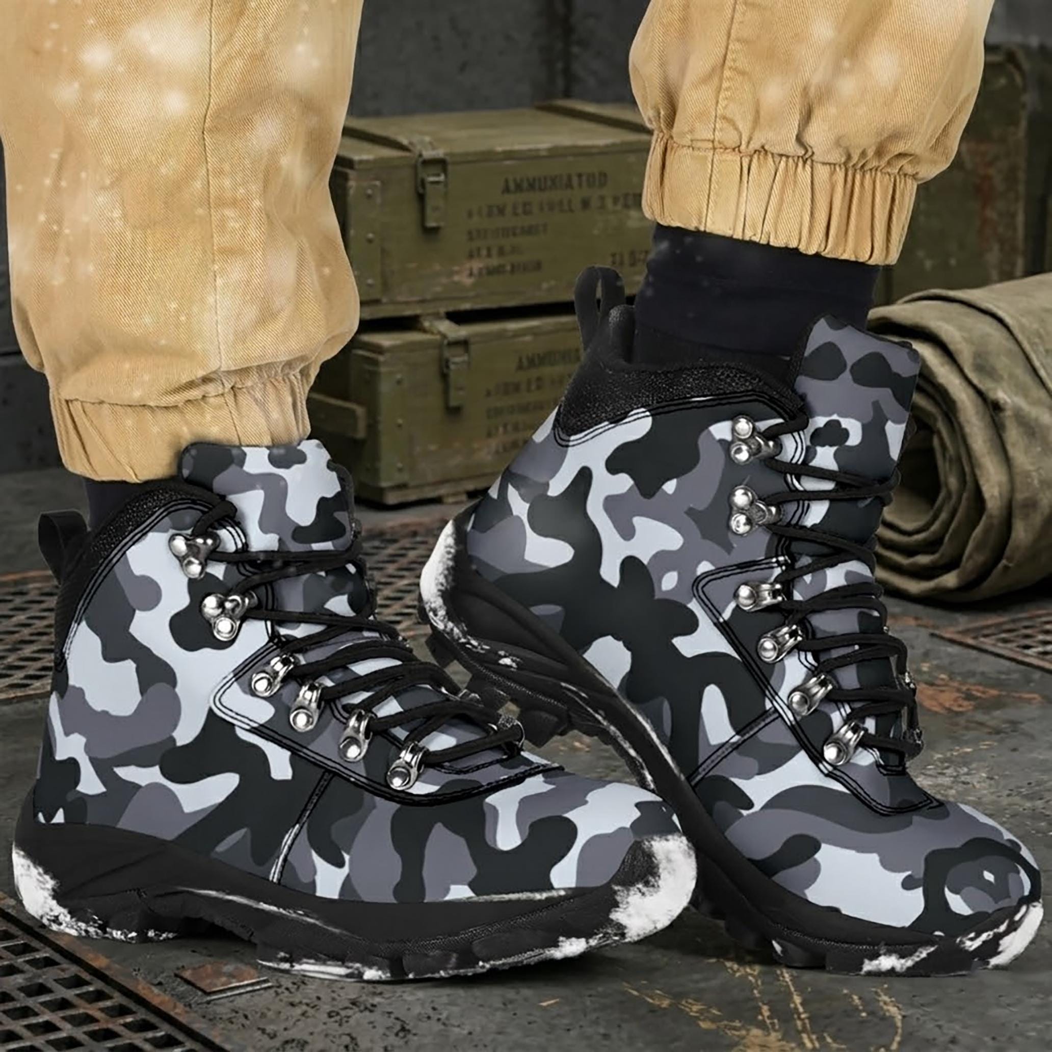 Camo Alpine Boots: Unisex Military Style, Vegan Leather - Etsy