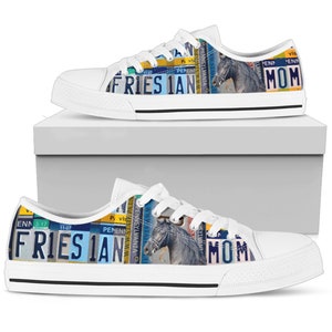 Women&#39;s Low Top Canvas Shoes For Friesian Mom, Birthday Gifts fro Her Tie Sneakers Summer Shoes