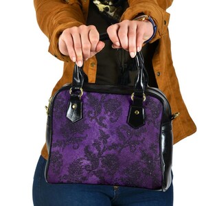 Purple Gothic Pattern Shoulder Handbag, Vegan Leather Mother's Day Gifts for idea Gothic hand Bag