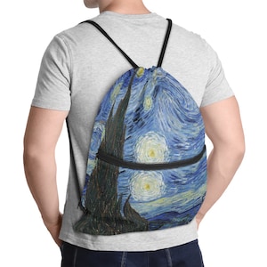 The Starry Night Vincent Van Gogh Drawstring Backpack, Birthday Gifts for Her Goth Bag Boho Hippie Purse