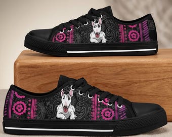 Bull Terrier Sneakers: Women's Low-Top Dog Art Shoes