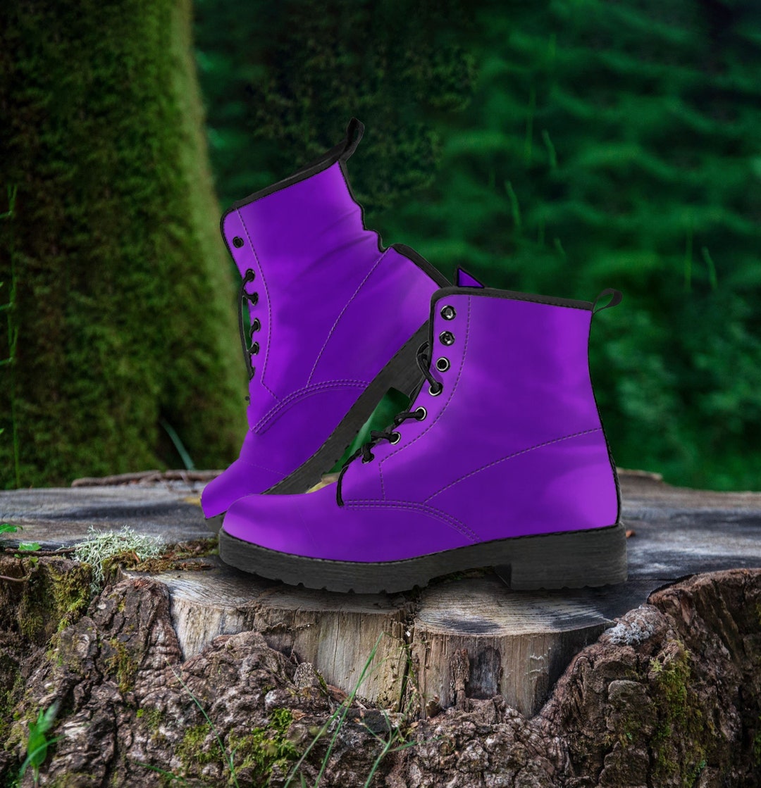 Deep Violet Combat Boots, Purple Platform Boots, Vegan Leather