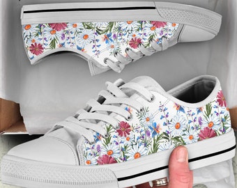 Blumendruck Low Top Sneakers: Benutzerdefinierte Canvas-Schuhe für Frauen