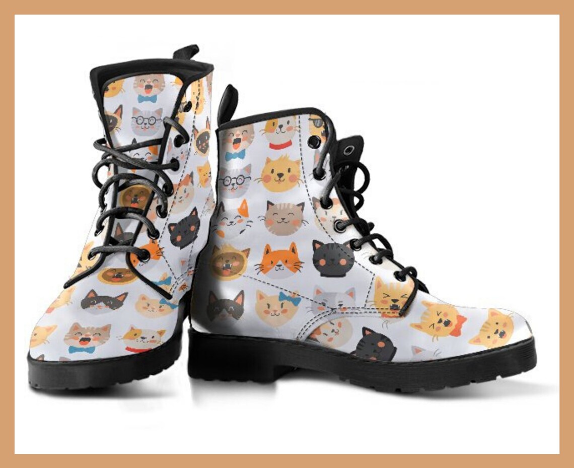Adorable Cat Design Boots for Women Women's Boots Vegan Etsy UK