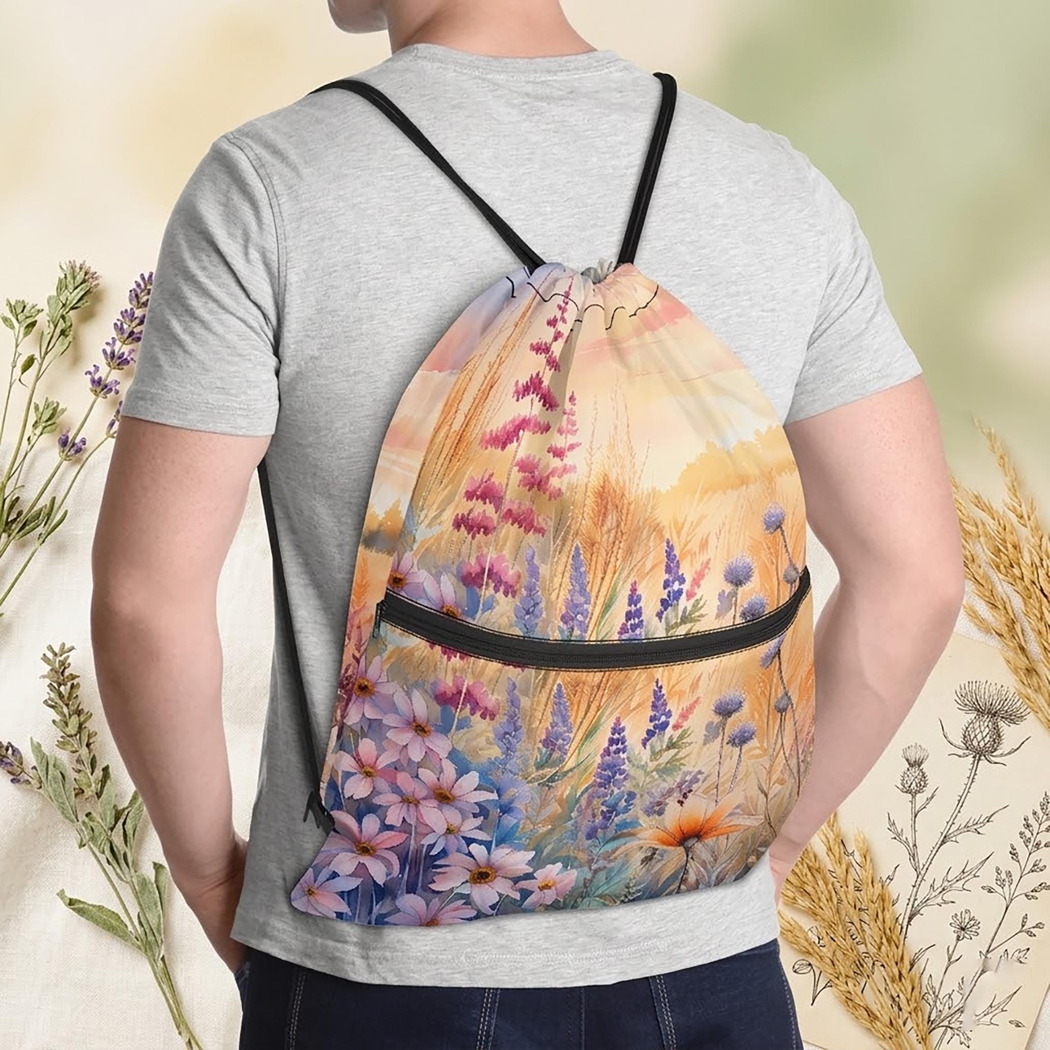 Wildflower Meadow Drawstring Backpack: Gym Beach Weekender Bag - Etsy