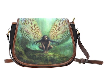 Mystical Fairy Ladies Saddle Bags Purse Shoulder, Animals Gifts Personalized Handbag , Canvas Bags, Mom Gifts Sister  Her