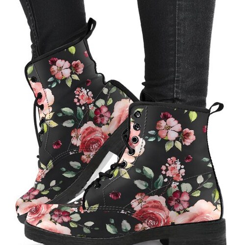 Combat Boots Vintage Roses black Women's Black - Etsy