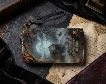 Sleepy Hollow Long Wallet, Washington Irving Book Wallet, Gothic Vegan Leather Wristlet, Zipper Wallet For Women, Halloween Gift