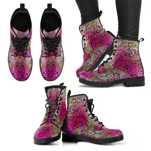 Combat Boots Animal Skin Vegan Leather Boots, Birthday Gifts for Her Casual Shoes Cute Shoes